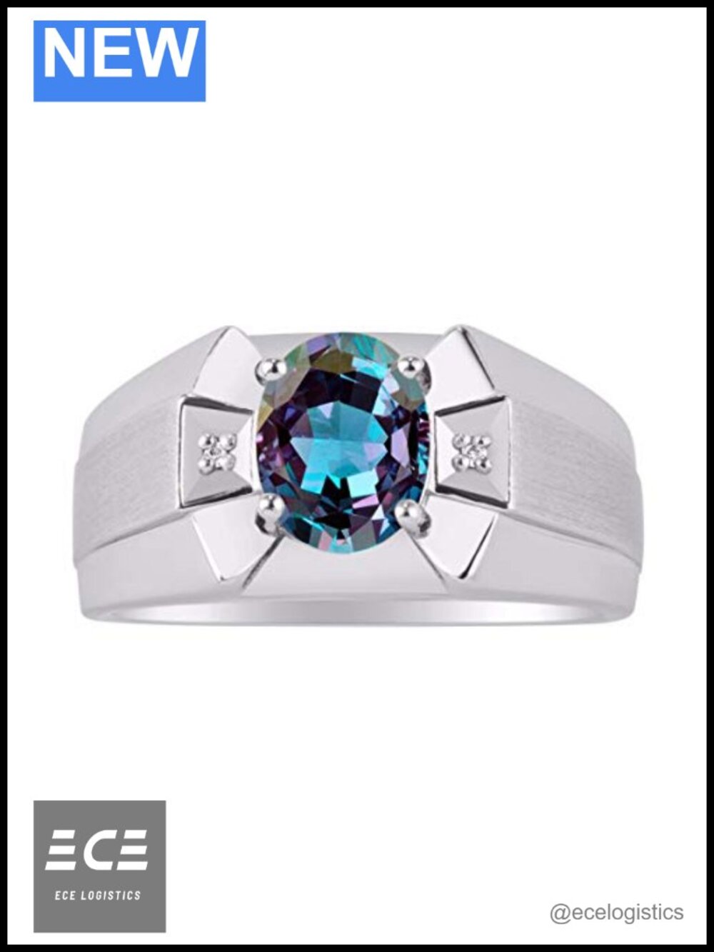 Sterling Silver Ring 9x7MM Oval Gemstone & Diamond Birthstone Sizes 8-13